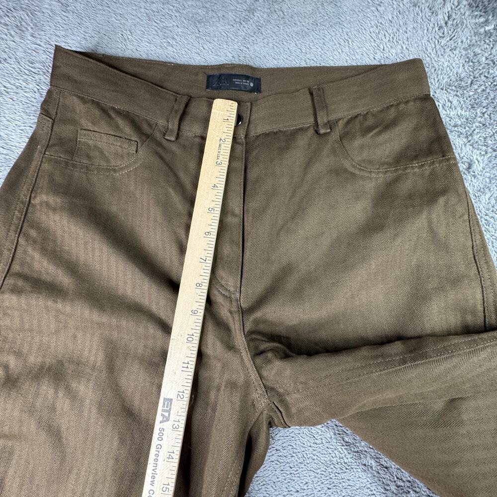 Zara Linen Cotton Blend Barrel Pants Herringbone Womens L High Waist 32x29 - Picture 9 of 10